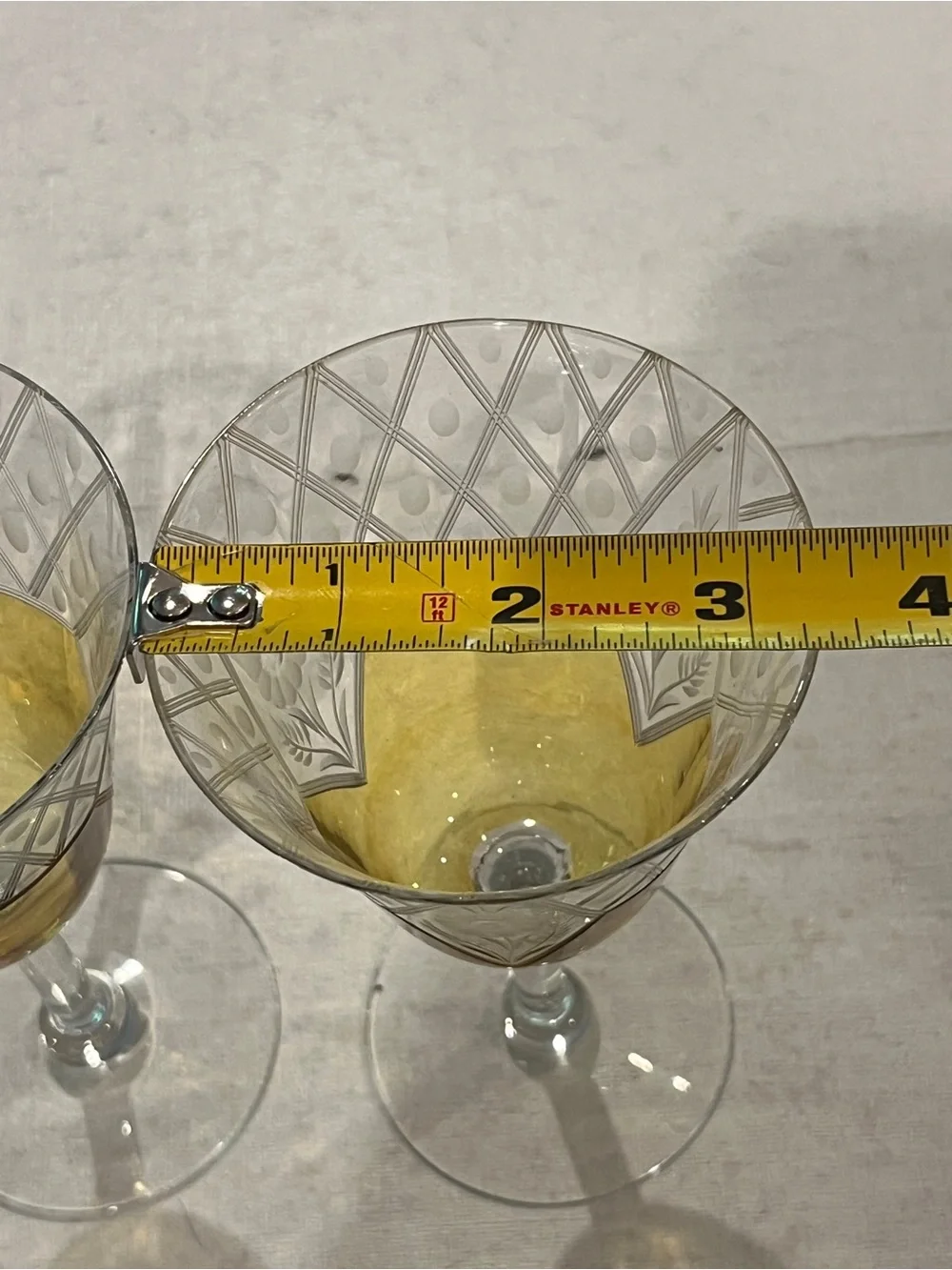 Vintage MCM Cut Crystal floral Yellow Wine Glasses - Set of 2. Gorgeous!